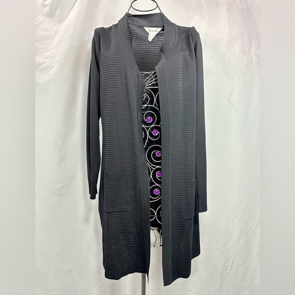 Misook black ribbed long cardigan size S - Picture 3 of 11